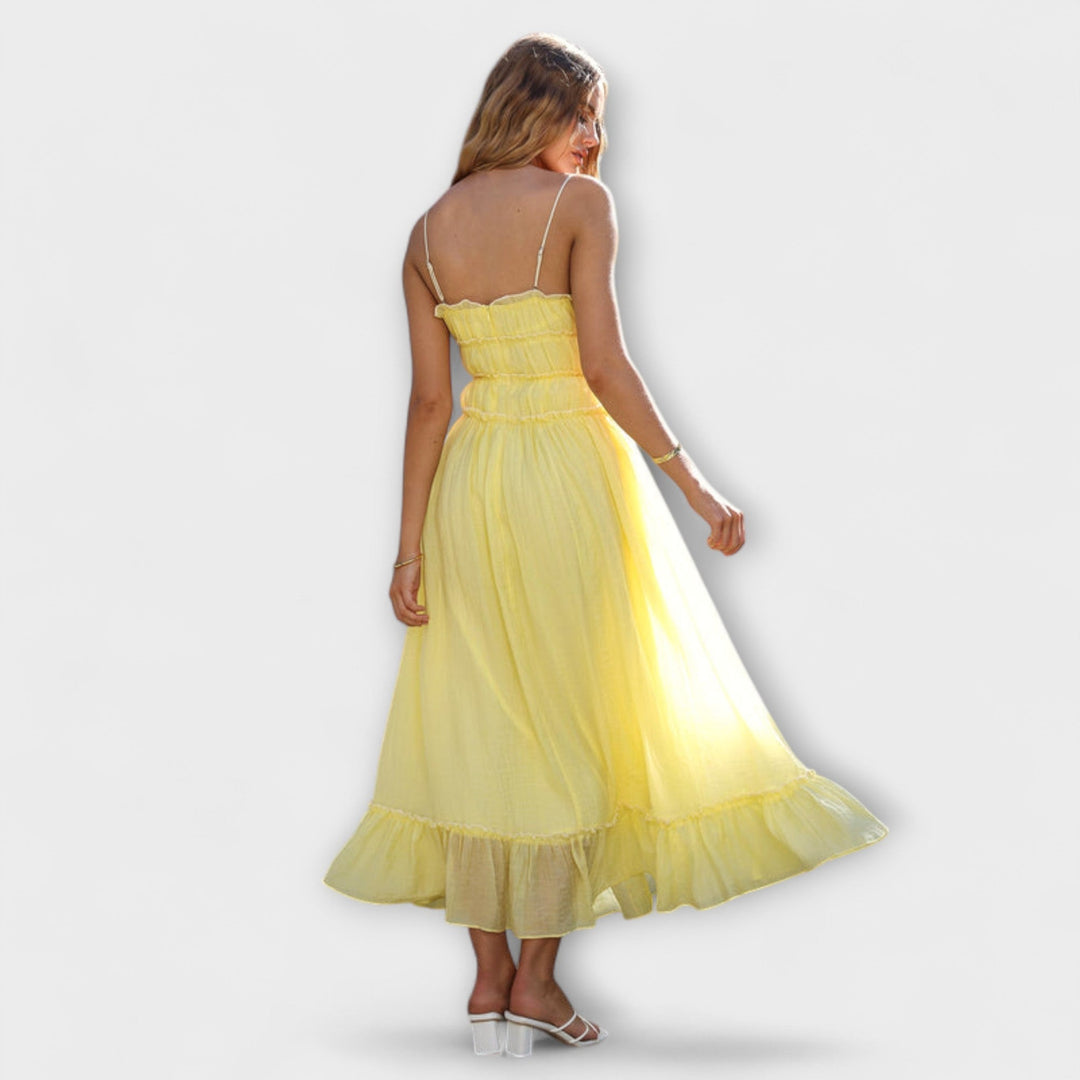 Celine - Ruffled Hem Sleeveless Midi Dress
