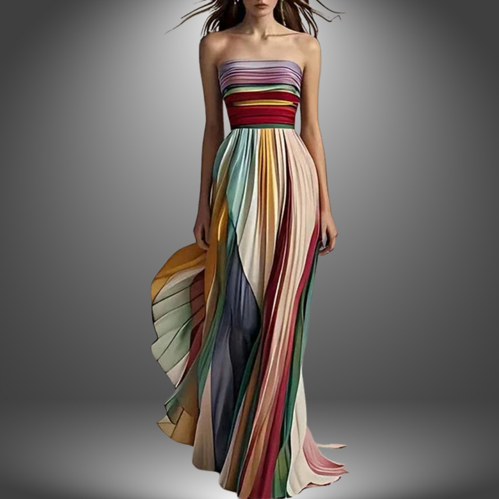 Clover - Chic Rainbow Off-Shoulder Party Dress