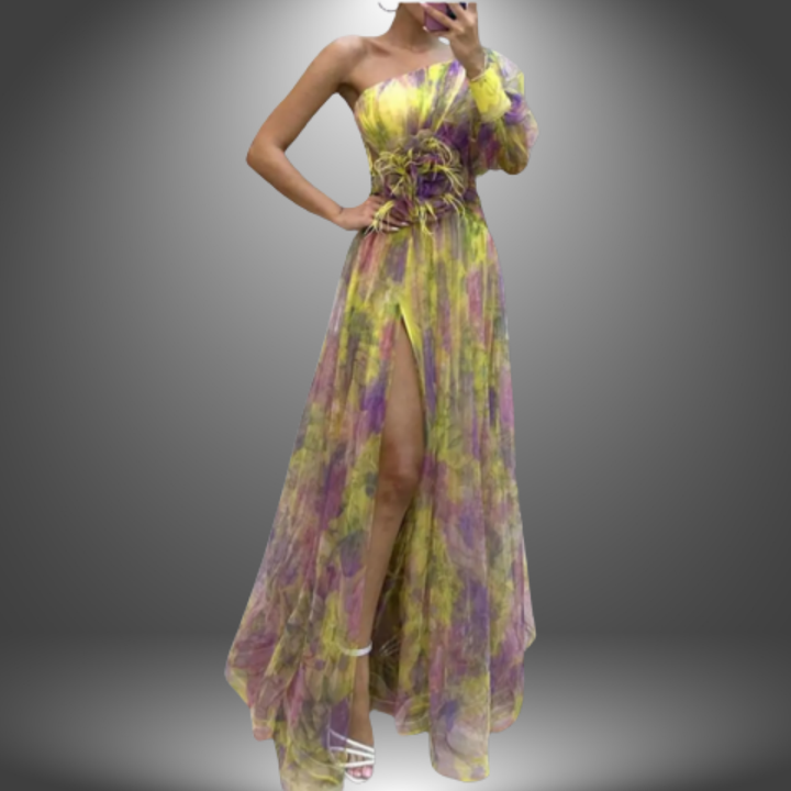 Indigo - Elegant One-Shoulder Tie-Dye Party Dress