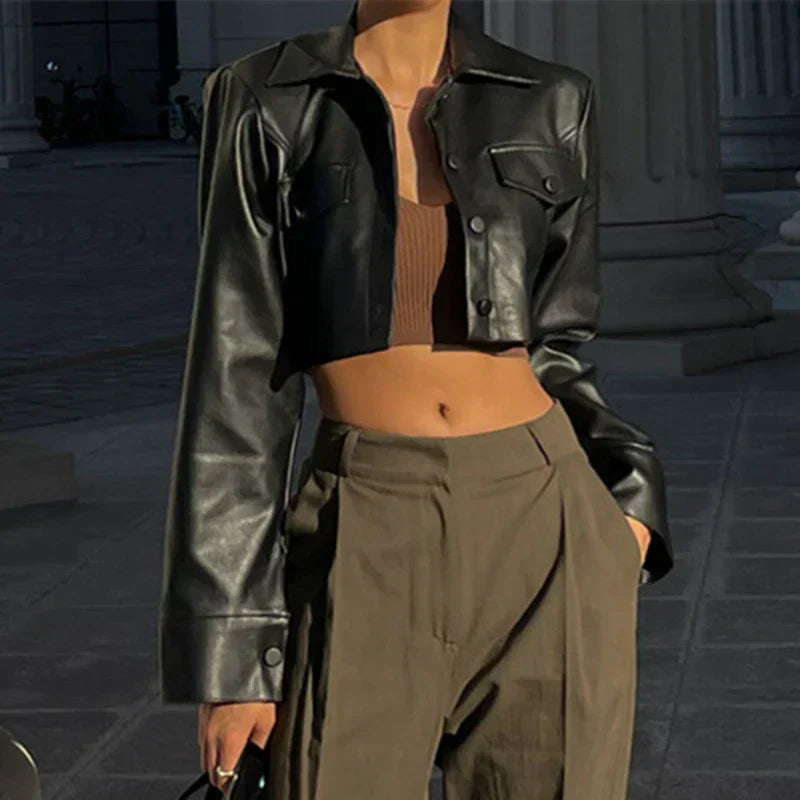 Élise™ | Sophisticated and Trendy Faux Leather Jacket