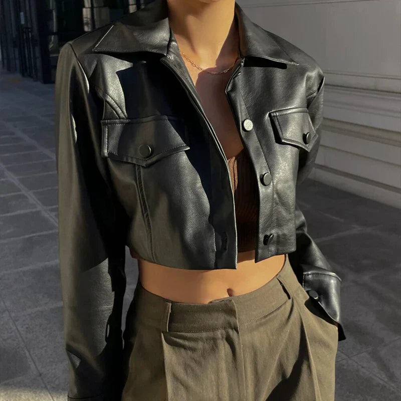 Élise™ | Sophisticated and Trendy Faux Leather Jacket