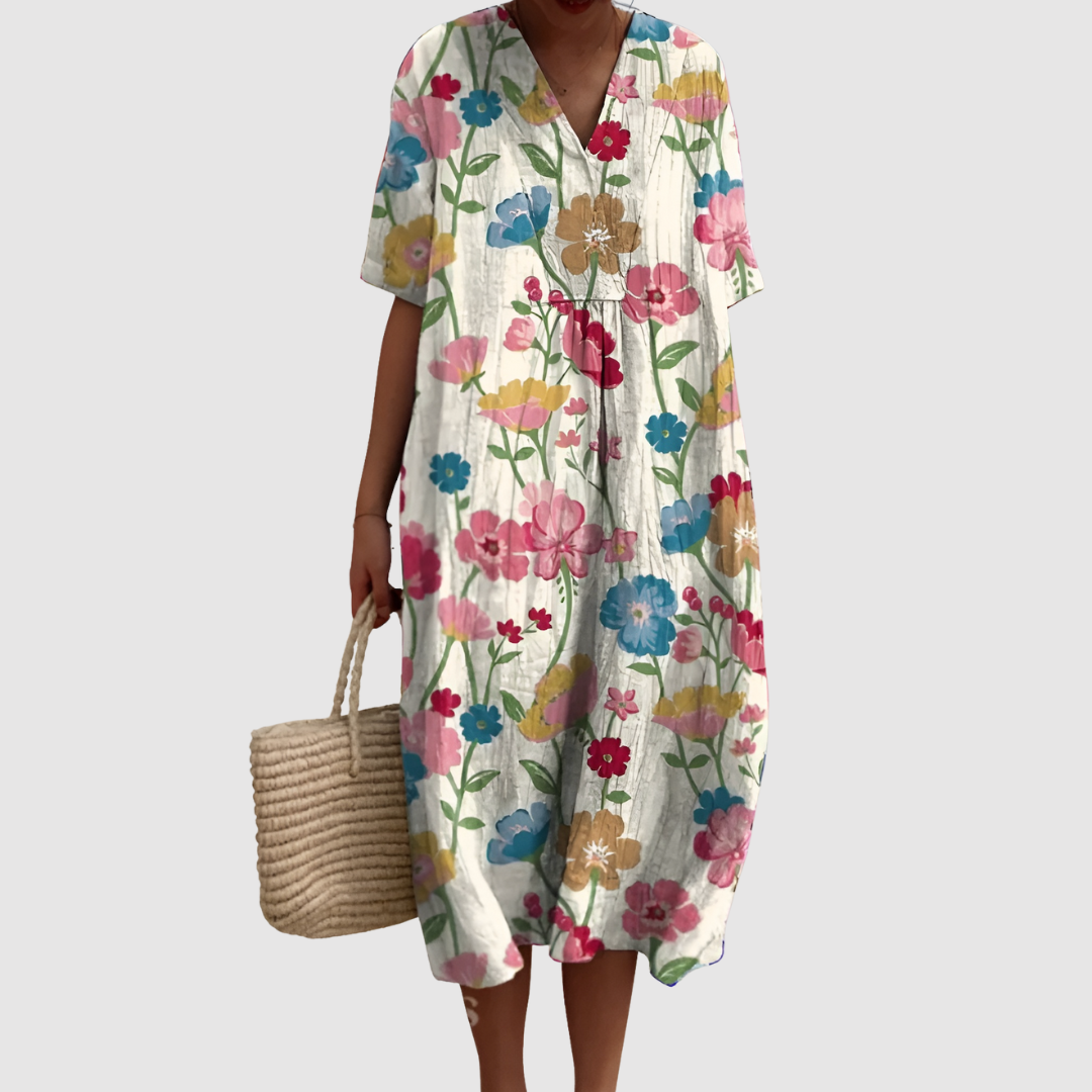 Poppy | Vibrant Floral Breeze Midi Dress