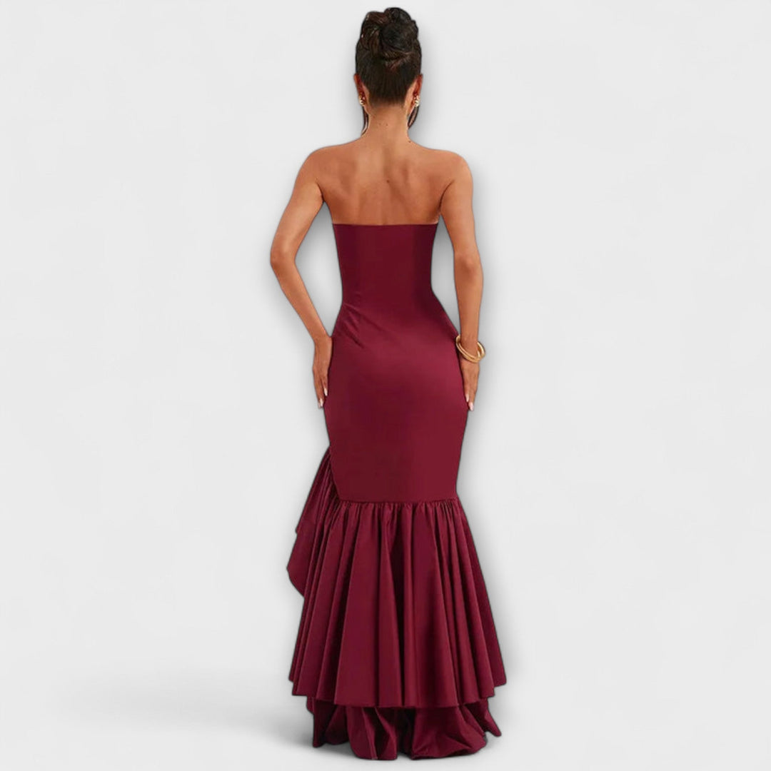 Zuri - Off-Shoulder Slim Fit Maxi Dress with Asymmetrical Hem